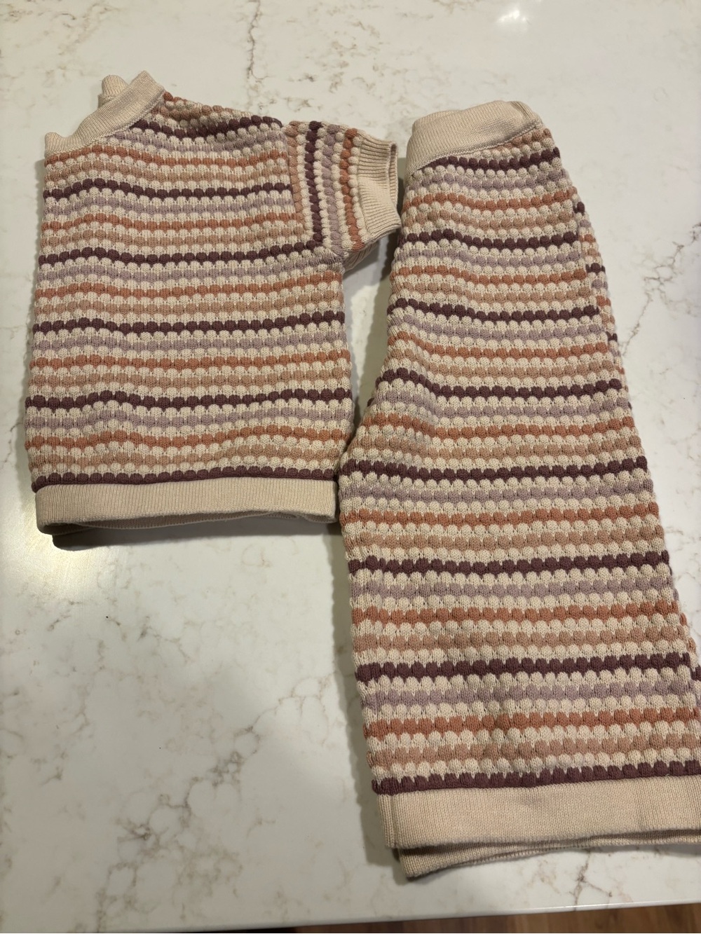 Rylee + Cru Cream, Peach, and Mauve Striped Knit Kids Matching Set